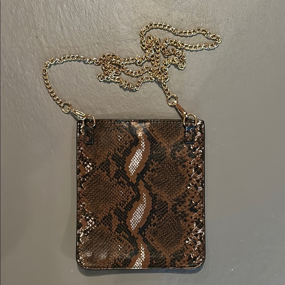 Brown Snake Print Chain Shoulder Bag